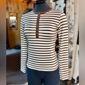 NEW Brown Stripe Ribbed Long Sleeve Tshirt